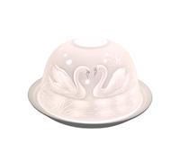 NOV8E Nordic lights Swans Living Porcelain Tea light Holder Dome Candle Holder Projecting a 3D Image Use With Scented Candle, LED Light Room Decor Lights White Color Shade & Plate Set of 2