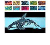 Nova Blue Orca (34 X 63) - Navy & Blue Colorway with Tropical Whale Design Travel Beach Towel Made from 100% Cotton - Vibrant Colorful Blanket Towel - Extra Large
