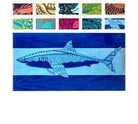 Nova Blue Shark Beach Towel - Blue with A Tropical Design, Extra Large, XL (34”x 63”) Cool Hawaiian, Navy Beach Towel with Light Blue Stripe, Made from 100% Cotton