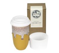 NOVA CERAMICS Ceramic Tumbler- Ceramic Travel Mug With Lid - Microwave & Dishwasher Safe Coffee White & Orange Tumbler - Gifts For Women Men Him Her - 16oz - Grapefruit