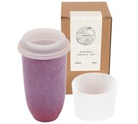 NOVA CERAMICS Coffee Travel Mug - Cup Holder Friendly Travel Mug- Microwave & Dishwasher Safe White & Purple Tumbler - Coffee Mug Fits in Cup Holder - 16oz - Astral Bloom