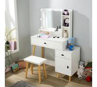 Nova Dressing Table with 3 Drawer Unit, LED Touch Mirror and Stool - White