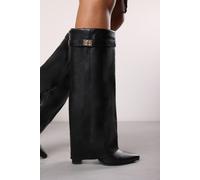 'Nova' Fold Over Shark Block Heel Point Toe Boots Where's That From Black 6