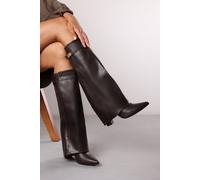 'Nova' Fold Over Shark Block Heel Point Toe Boots Where's That From Brown 6