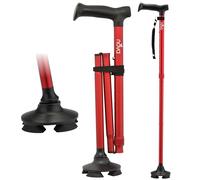 NOVA Foldable Quad Cane for Men & Women - Adjustable, Pivoting Tip, Self-Standing Walking Stick with Carrying Pouch & 4 Replacement Tips - Collapsible Cane for Seniors, Adults, Lightweight