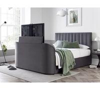 Nova Ottoman Media Tv Bed In Grey Velvet - King Size 5Ft