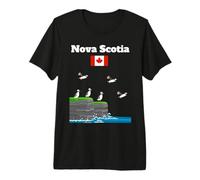 Nova Scotia Puffins on Sea Cliff Canada Flag Trip Souvenir Premium T-Shirt