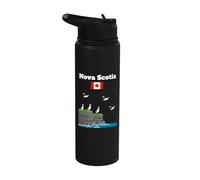 Nova Scotia Puffins on Sea Cliff Canada Flag Trip Souvenir Stainless Steel Insulated Water Bottle