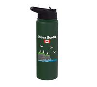 Nova Scotia Puffins on Sea Cliff Canada Flag Trip Souvenir Stainless Steel Insulated Water Bottle