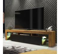Nova Tv Unit 200Cm Dark Oak And Black Matt Doors With Led Lighting - Creative Furniture