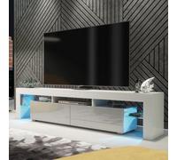 Nova Tv Unit 200Cm White And Grey High Gloss Doors With Led Lighting - Creative Furniture