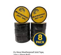 Nova Weatherproof Joist Tape - 8 Pack (15m x 50mm Rolls) | Heavy-Duty Butyl Flashing Tape for Decking, Roofs, Timber, Sheds & Joists | Self-Adhesive, Waterproof, UV & Temperature Resistant