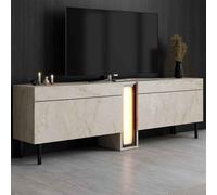 nova wooden led tv stand with 2 doors in travertine marble effect