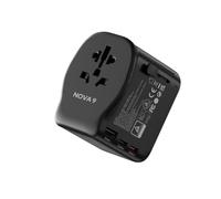 NOVA9 | 20W GaN PD Universal Travel Adapter | Worldwide Travel Plug for 200+ Countries UK EU US AU | Compact International Power Adapter | Fast Charging USB-C Ports | UK Grounded Safety & Certified |
