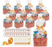 Novabright 12 Pcs Basketball Gift Basket Player Treat Fabric Storage Basket Candy Snack Bucket with Basketball Hoop Greeting Cards Packaging Bags Ribbons for Birthday Party Favors Gift Decoration