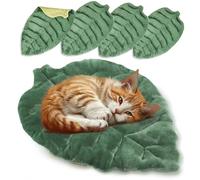 Novabright 4 Pcs Leaf Shaped Pet Mat for Dog Cat 28 x 16'' Green Double Sided Warm Soft Pad Crystal Velvet and Cotton Soft Warm Bed Christmas Winter Gift for Cats and Small Medium Dogs
