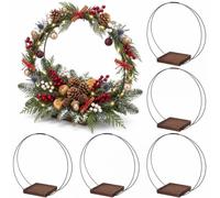 Novabright 6 Set 12inch Wedding Double Floral Hoop Centerpiece with Stand for Tables, Black Hoop Centerpiece Kit Hanging Planter with Wooden Base, Metal Wreath Ring for DIY Wedding Decorations