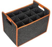 NovaCarta Felt Wine Bottle Carrier for 12 Bottles, Foldable Bottle Bag with Removable Compartments and Carry Handles, Dark Grey/Orange, 38 x 25 x 25.9 cm