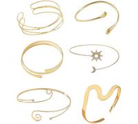 NovaCharm 6 Goldene Armreife-Set für Damen - 14K vergoldete minimalistische Oberarmreifen, Verstellbare Armreife mit 6 Designs für Modebewusste
