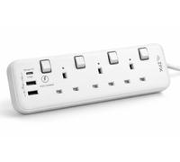 Novaease 3 Socket Extension Lead with Individual Switches, USB-A and USB-C, 3 Metre Cable, 3-Way UK Plug Extension Cable, Power Strip, Basic Power, White, 13A, 3m