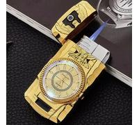 NOVAEASE Gold Lighter Eagle Headed Quartz Watch Refillable Safety Gas Candle BBQ Fire Lighter Premium Collection Windproof Jet Lighters with Clock Watch & LED Lights