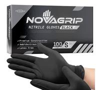 Novagrip JFA Medical Disposable Mechanic, Tattooist, Tattoo Powder Free Latex Free Black Nitrile Gloves - Box of 100 (Small)