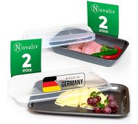 Novaliv Economy Set of 2 x Flat 2 x High Anthracite Premium Food Box with Transparent Lid, Food Storage Containers for Sausage and Cheese, Dimensions 25 x 17 x 3 cm, 25 x 17 x 5 cm, Fridge Organiser,