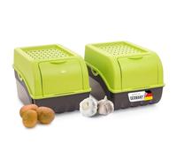 Novaliv Potato Storage Box, 2 x 5 L, Green, Potato Box, Vegetable Box, Stackable Onion Box, Potato Basket, Fruit Container, Potato Box, Onion Storage, Fresh Storage Container, Carrots