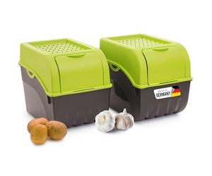 Novaliv Potato Storage Box, 2 x Large 9 L, Green, Stackable Vegetable Box, Fruit Container, 29 x 20 x 23 cm, 9 L Capacity