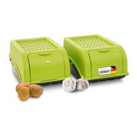 Novaliv Potato Storage Box, 2 x Small, 3.5 L, Green, Onion Box, Vegetable Box, Stackable Potato Box, Onion Storage, Potato Basket, Fruit Container, Potato Box, Fresh Storage Container, Carrots