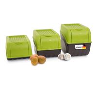 Novaliv Potato Storage Boxes Set, 3.5 L + 5 L + 9 L, Green, Potato Boxes, Vegetable Boxes, Stackable Onion Boxes, Potato Baskets, Fruit Containers, Potato Crates, Food Storage Containers