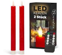 Novaliv Taper LED Candles with Timer - Red, Real Wax, 2 Pack, 23 cm Height, 2.2 cm Diameter, Battery Operated