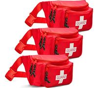 NOVAMEDIC Pack of 3 First Aid Empty Fanny Pack, 8"x2"x6", Waist Bag with 3 Zippered Compartments & Adjustable Strap for Lifeguard, Hiking, Travel Men & Women, Durable, Red, One Size, Travel
