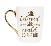 Novaova Inspirational Gold Ceramic Coffee Tea Cup She Believed She Could So She Did Coffee Mug for Her Girl Best Friend Sister Graduation Birthday Christmas Friendship Motivational Gift…