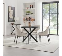 Novara 100cm Black Top Round Dining Table & 4 Cream Beaumont Chairs FurnitureboxUK Black One Size