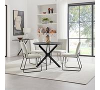 Novara 100cm Black Top Round Dining Table & 4 Cream Halley Chairs FurnitureboxUK Black One Size