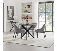 Novara 100cm Black Top Round Dining Table & 4 Grey Beaumont Chairs FurnitureboxUK Black One Size