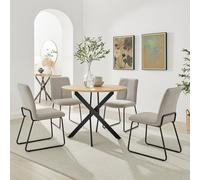 Novara 100cm Oak Veneer Top Round Dining Table & 4 Taupe Halley Chairs FurnitureboxUK Brown One Size