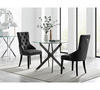 Novara 100cm Round Black Leg Dining Table & 2 Belgravia Black Leg Chairs FurnitureboxUK Black One Size