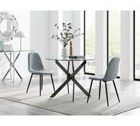 Novara 100cm Round Black Leg Dining Table & 2 Corona Black Leg Chairs FurnitureboxUK Grey One Size