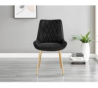 Novara 100cm Round Tempered Glass Dining Table with Gold Legs & 4 Pesaro Velvet Chairs FurnitureboxUK Black One Size