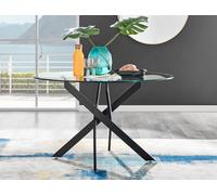 NOVARA 120cm Clear Round Tempered Glass & Black Metal Leg Kitchen Dining Table