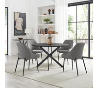 Novara Black Top Dining Table & 6 Beaumont Fabric Chairs FurnitureboxUK Grey One Size