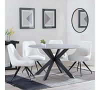 Novara Dining Set - 4 Seater - 130cm - Round - Grey Ceramic - 4x Arctic Dining Chairs - Cream Velvet Fabric - Swivel