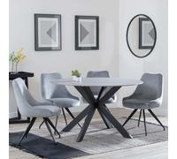 Novara Dining Set - 4 Seater - 130cm - Round - Grey Ceramic - 4x Arctic Dining Chairs - Grey Velvet Fabric - Swivel