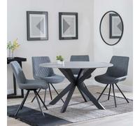 Novara Grey Ceramic 4 Seater Round Dining Set - 4 Boden Grey Fabric Swivel Dining Chair