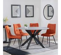 Novara Grey Ceramic 4 Seater Round Dining Set - 4 Corona Orange Fabric Dining Chair