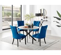 Novara Grey Concrete Effect Black Leg 120cm Round Dining Table & 4 Belgravia Black Leg Chairs FurnitureboxUK Blue One Size