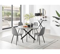 Novara Grey Concrete Effect Black Leg 120cm Round Dining Table & 4 Corona Black Leg Chairs FurnitureboxUK Grey One Size