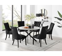 Novara Grey Concrete Effect Black Leg 120cm Round Dining Table & 6 Belgravia Black Leg Chairs FurnitureboxUK Black One Size